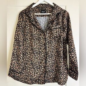 Plush leopard long sleeve pajama set